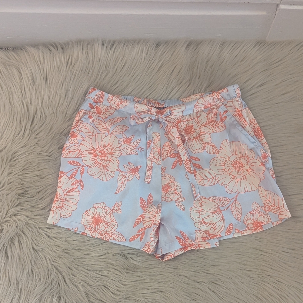 Joie silky blue, orange and cream pajama shorts size S